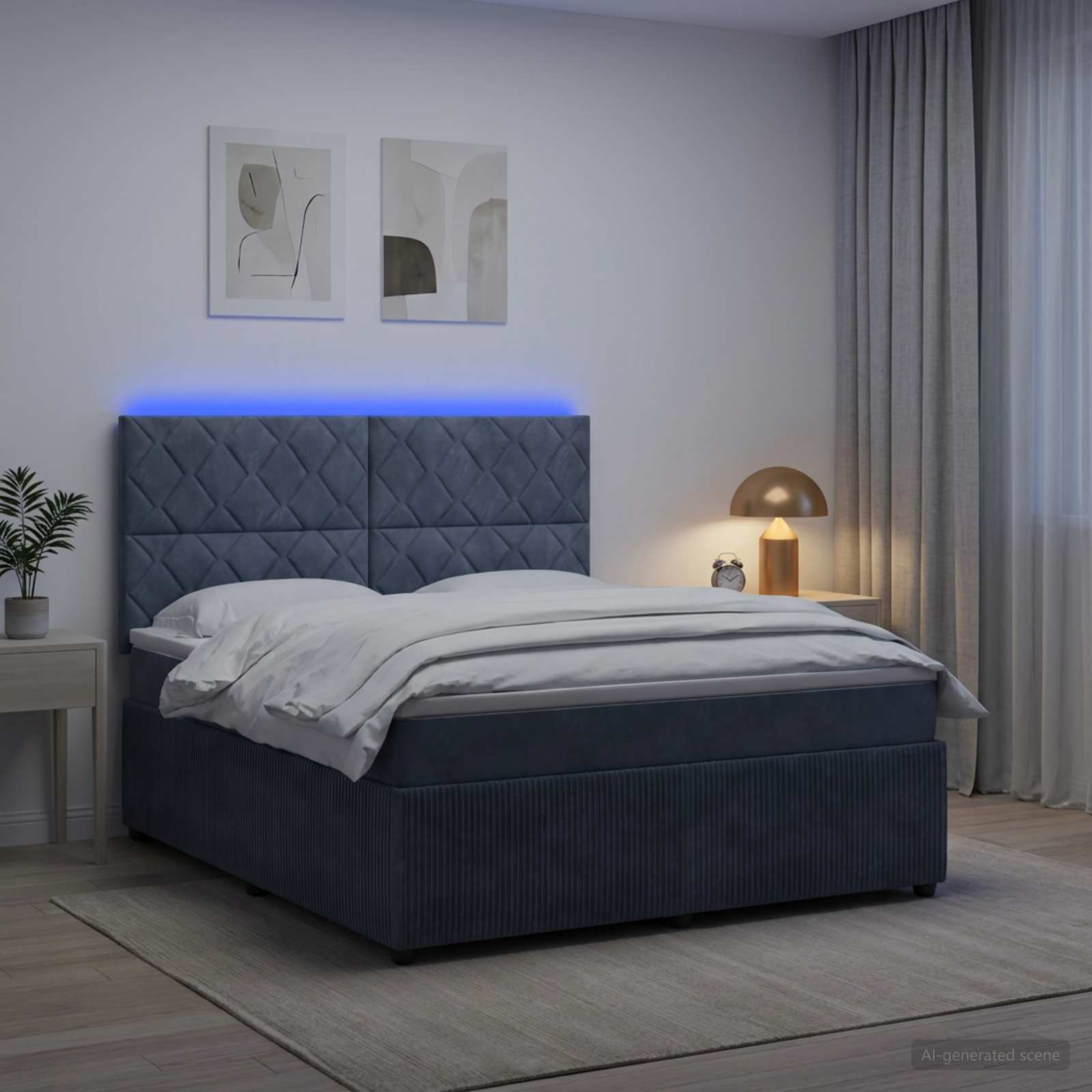 Letto Box Spring LED con Materasso Grigio Scuro 140 x 200 cm | homemem39