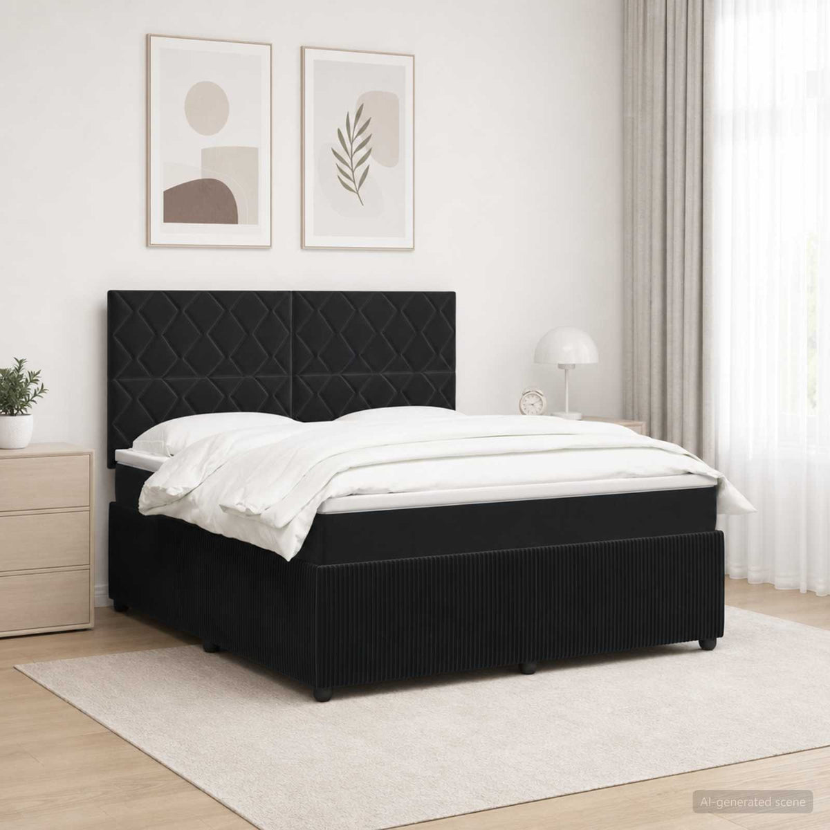 Letto Box Spring LED con Materasso Nero 180 x 200 cm Velluto | homemem39