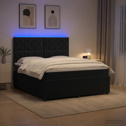 Letto Box Spring LED con Materasso Nero 180 x 200 cm Velluto | homemem39