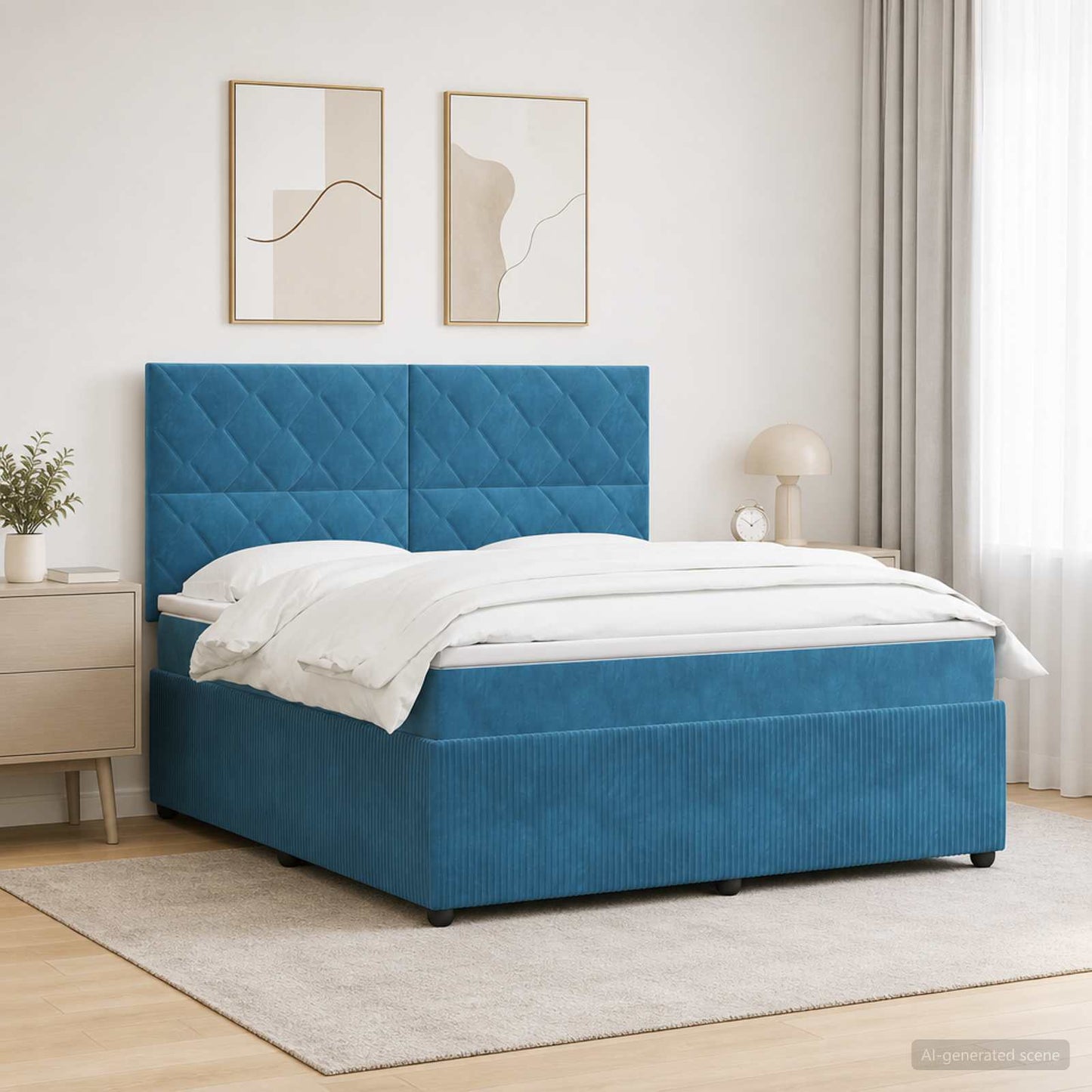 Letto Box Spring LED con Materasso Blu 140 x 200 cm Velluto | homemem39