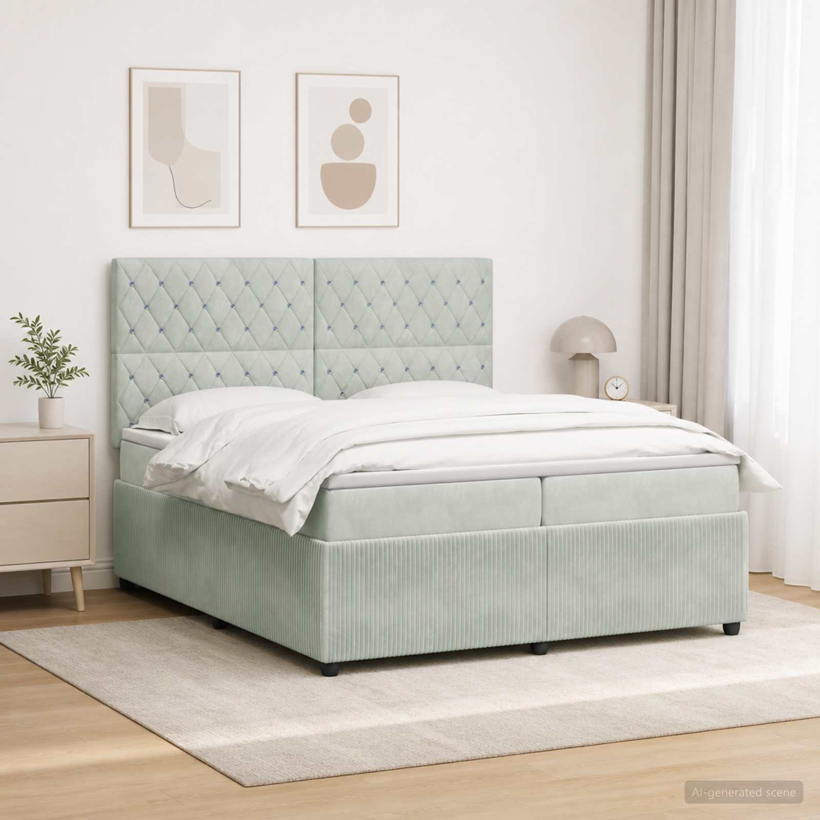 Letto Box Spring LED con Materasso Grigio Chiaro 200 x 200 cm | homemem39