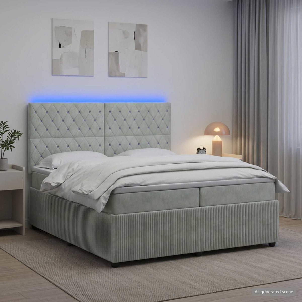 Letto Box Spring LED con Materasso Grigio Chiaro 200 x 200 cm | homemem39