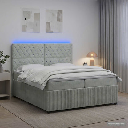 Letto Box Spring LED con Materasso Grigio Chiaro 200 x 200 cm | homemem39