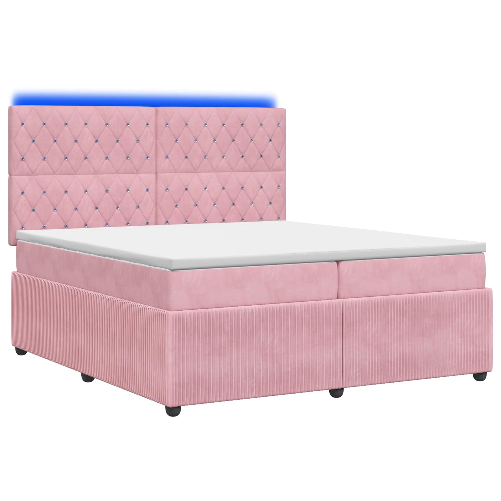 Letto Box Spring LED con Materasso Rosa 200 x 200 cm Velluto | homemem39