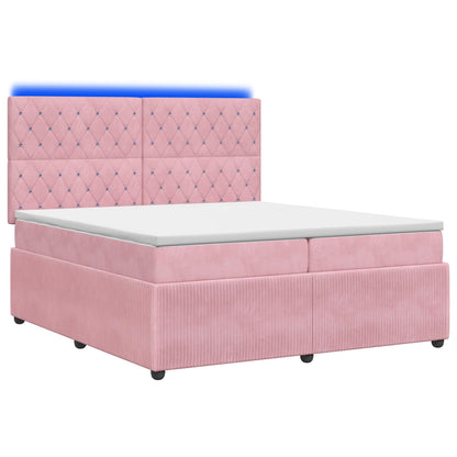 Letto Box Spring LED con Materasso Rosa 200 x 200 cm Velluto | homemem39