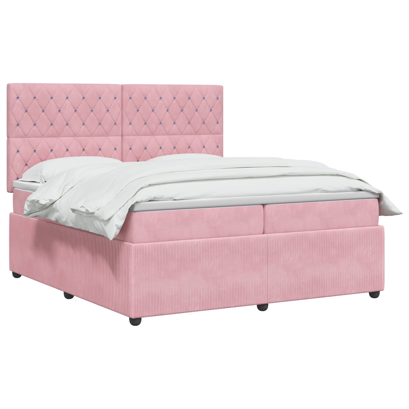 Letto Box Spring LED con Materasso Rosa 200 x 200 cm Velluto | homemem39