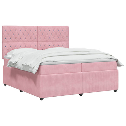 Letto Box Spring LED con Materasso Rosa 200 x 200 cm Velluto | homemem39