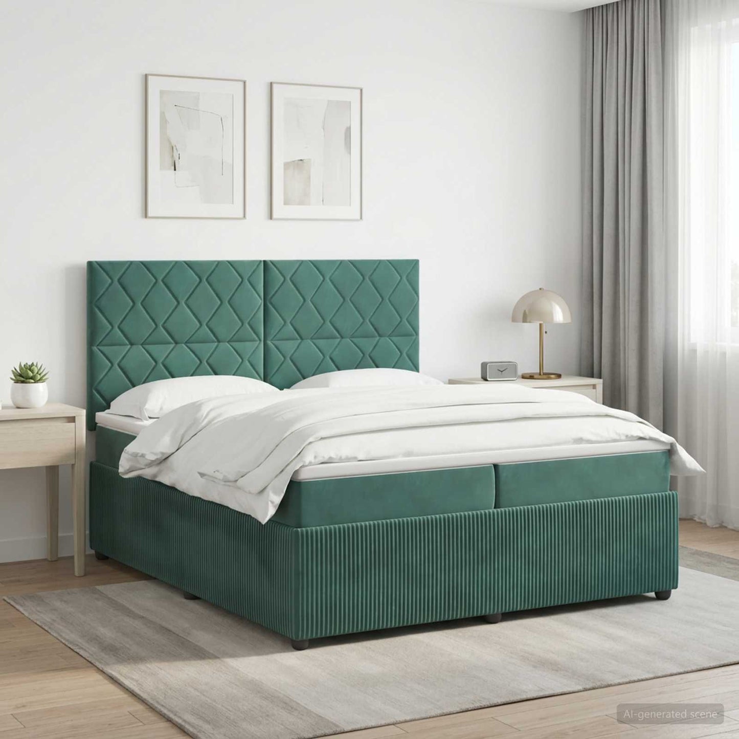 Letto Box Spring LED con Materasso Verde Scuro 200 x 200 cm | homemem39