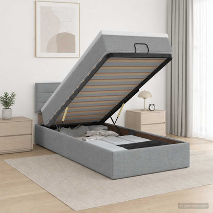 Letto Ottomano con Materasso e LED Grigio Chiaro 90 x 200 cm | homemem39