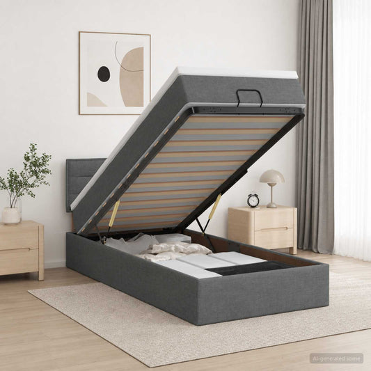 Letto Ottomano con Materasso e LED Grigio Scuro 100 x 200 cm | homemem39