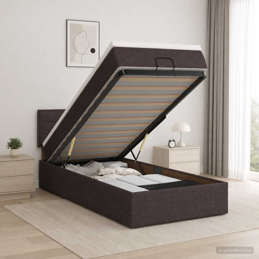 Letto Ottomano con Materasso e LED Marrone Scuro 100 x 200 cm | homemem39