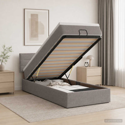 Letto Ottomano con Materasso e LED Tortora 90 x 200 cm Tessuto | homemem39