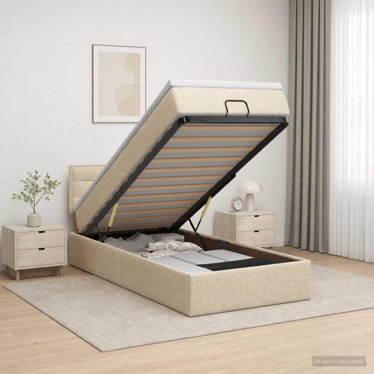 Letto Ottomano con Materasso e LED Crema 90 x 200 cm Tessuto | homemem39
