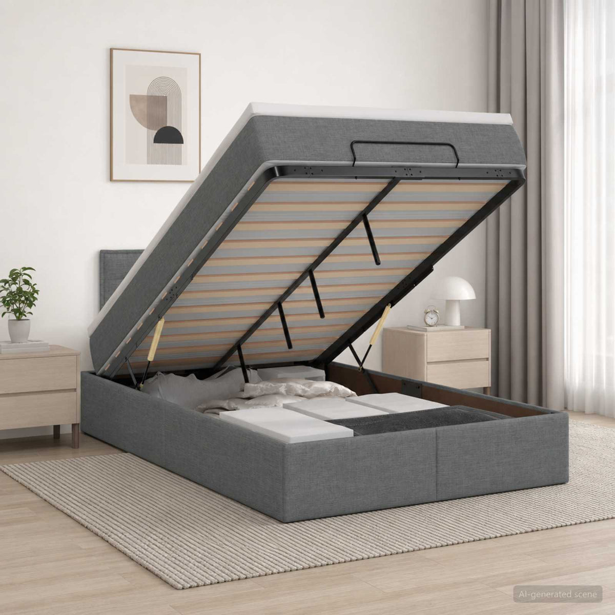 Letto Ottomano con Materasso e LED Grigio Scuro 120 x 190 cm | homemem39