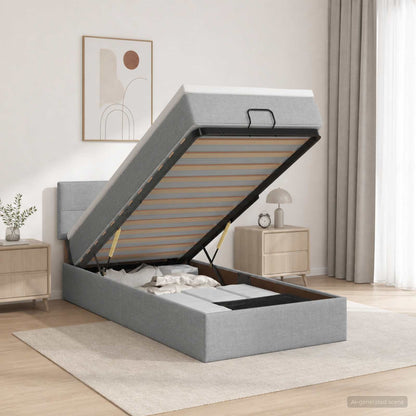 Letto Ottomano con Materasso e LED Grigio Chiaro 90 x 190 cm