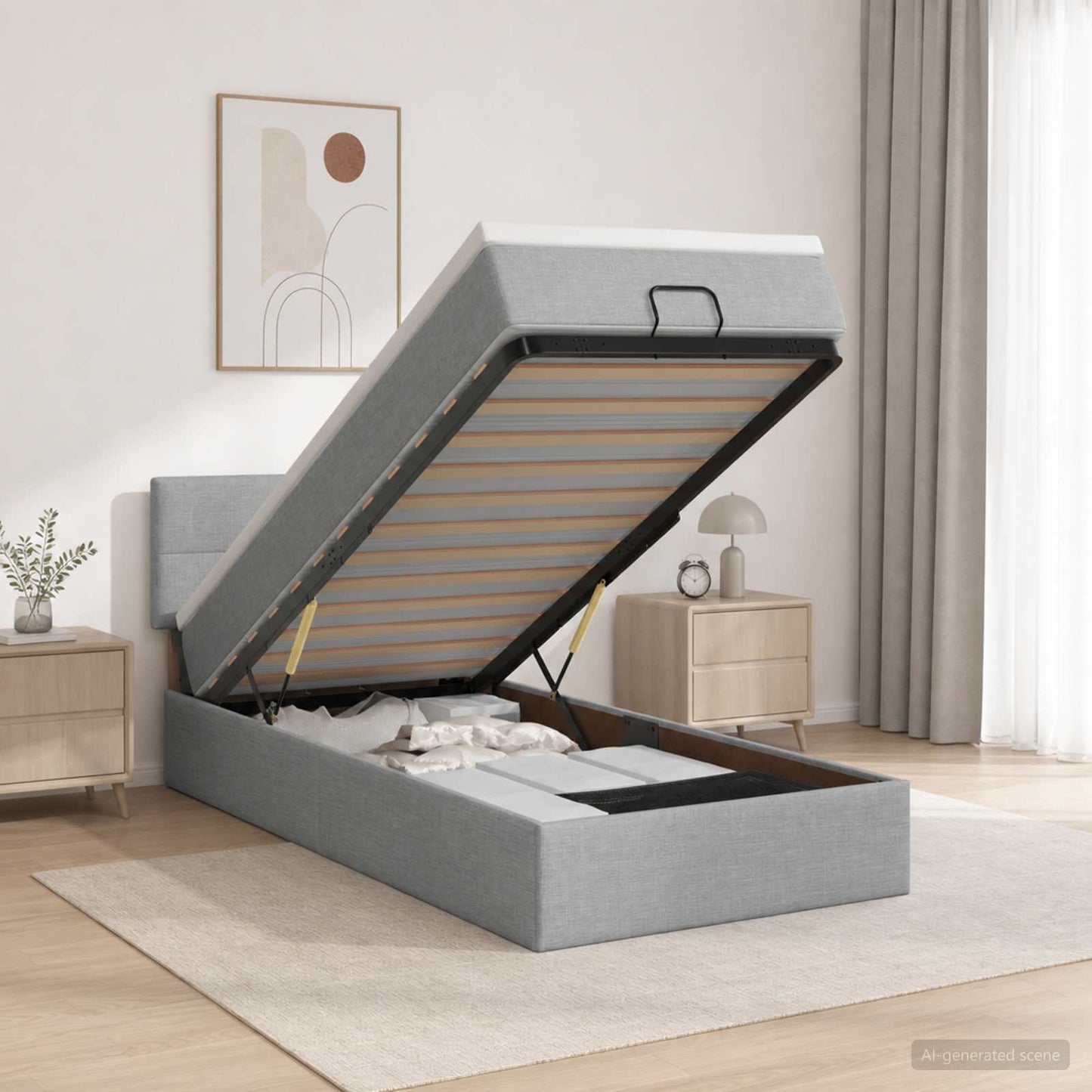 Letto Ottomano con Materasso e LED Grigio Chiaro 90 x 200 cm