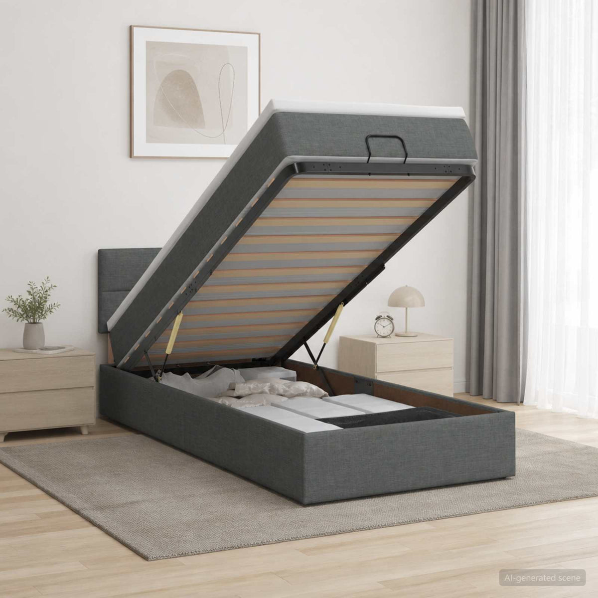 Letto Ottomano con Materasso e LED Grigio Scuro 90 x 190 cm | homemem39
