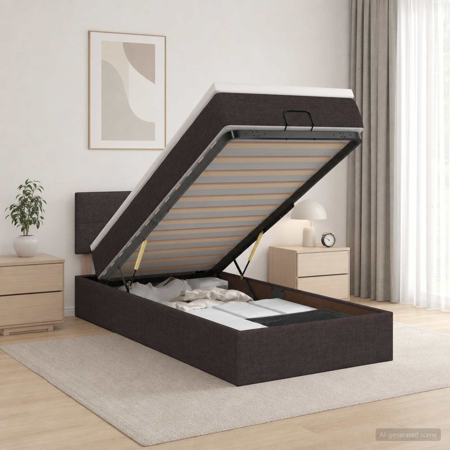 Letto Ottomano con Materasso e LED Marrone Scuro 90 x 190 cm