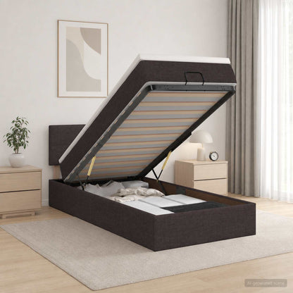 Letto Ottomano con Materasso e LED Marrone Scuro 90 x 200 cm