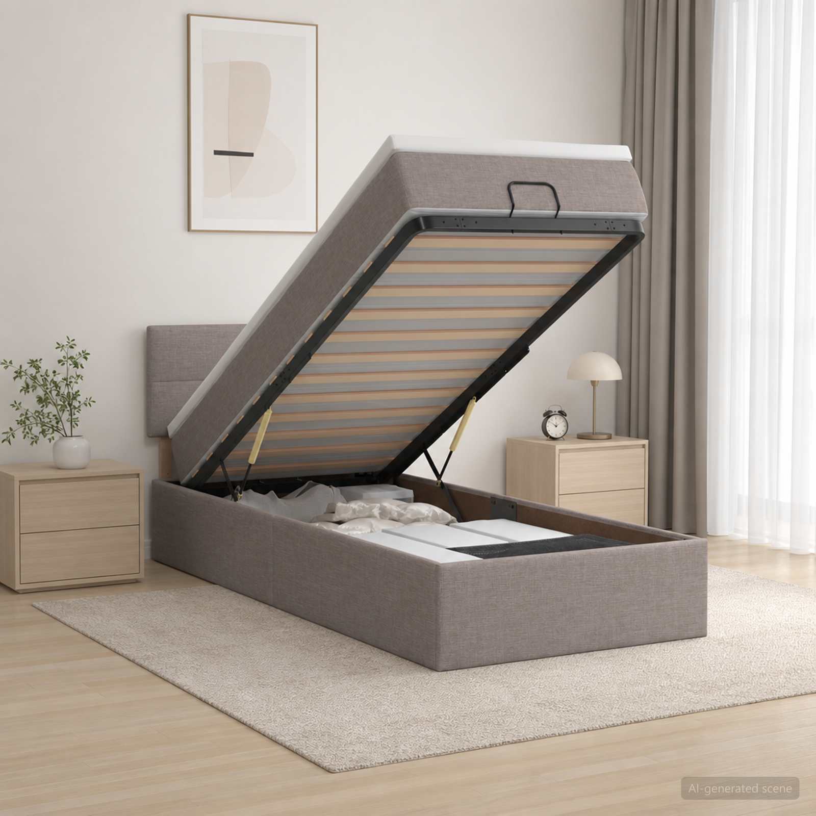 Letto ottomano con materasso Tortora 100 x 200 cm Tessuto | homemem39