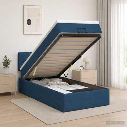 Letto ottomano con materasso Blu 80 x 200 cm Tessuto
