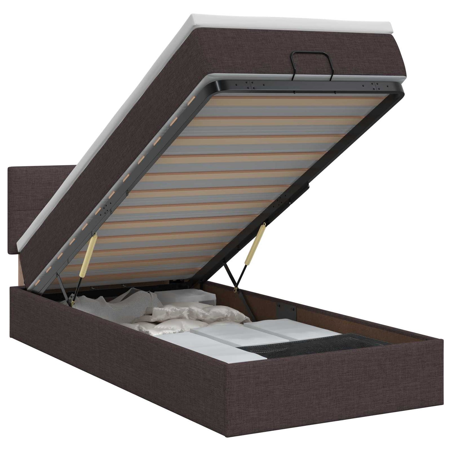 Letto ottomano con materasso Marrone Scuro 100 x 200 cm Tessuto | homemem39