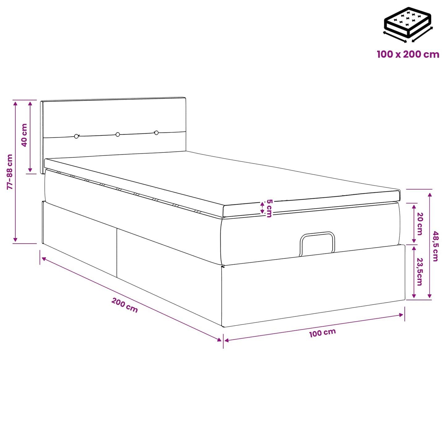 Letto ottomano con materasso Marrone Scuro 100 x 200 cm Tessuto | homemem39