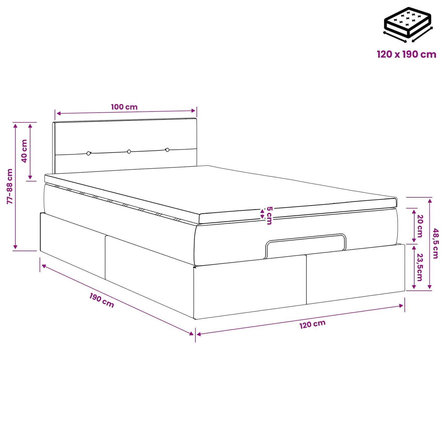 Letto ottomano con materasso Marrone Scuro 120 x 190 cm Tessuto | homemem39
