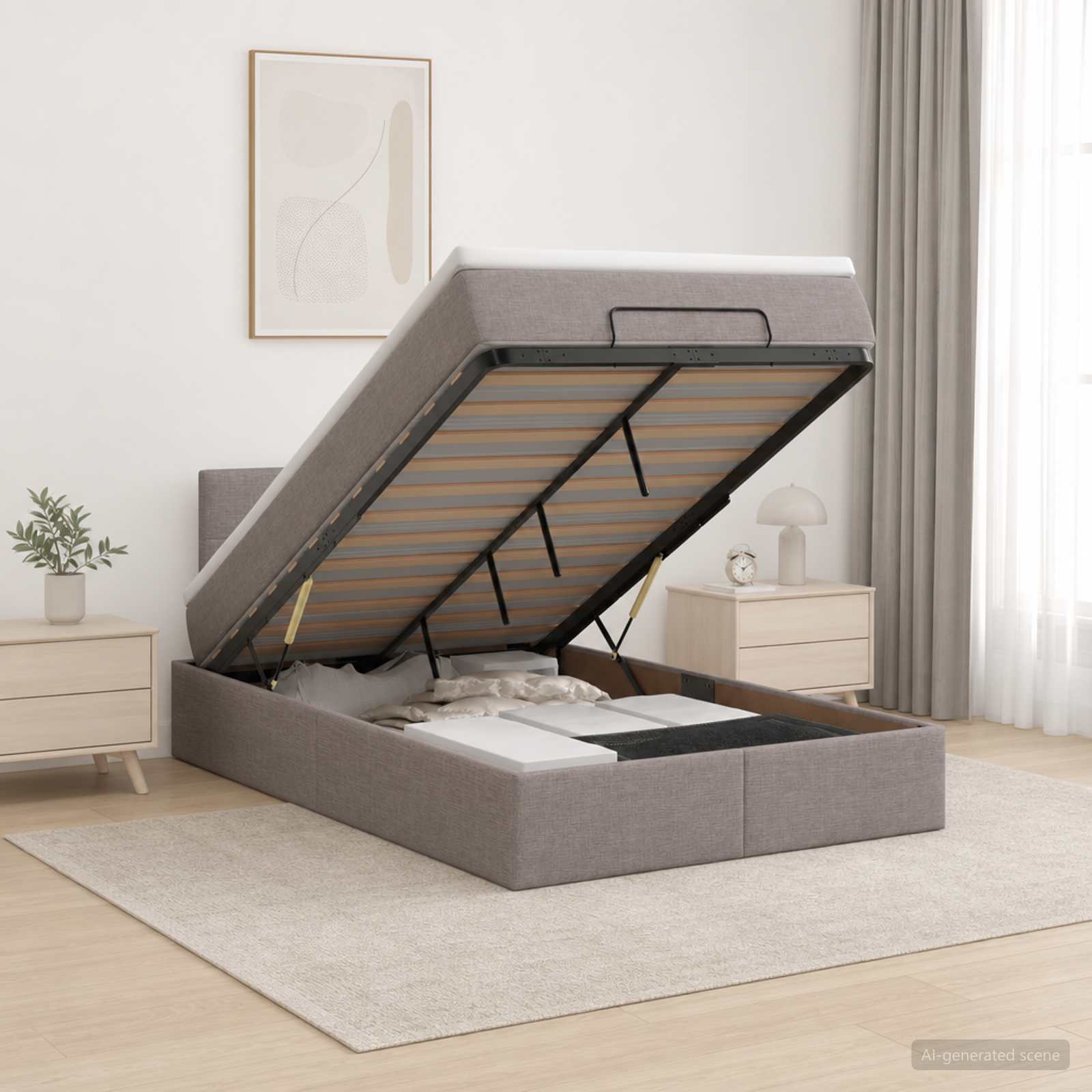 Letto ottomano con materasso Tortora 120 x 200 cm Tessuto | homemem39