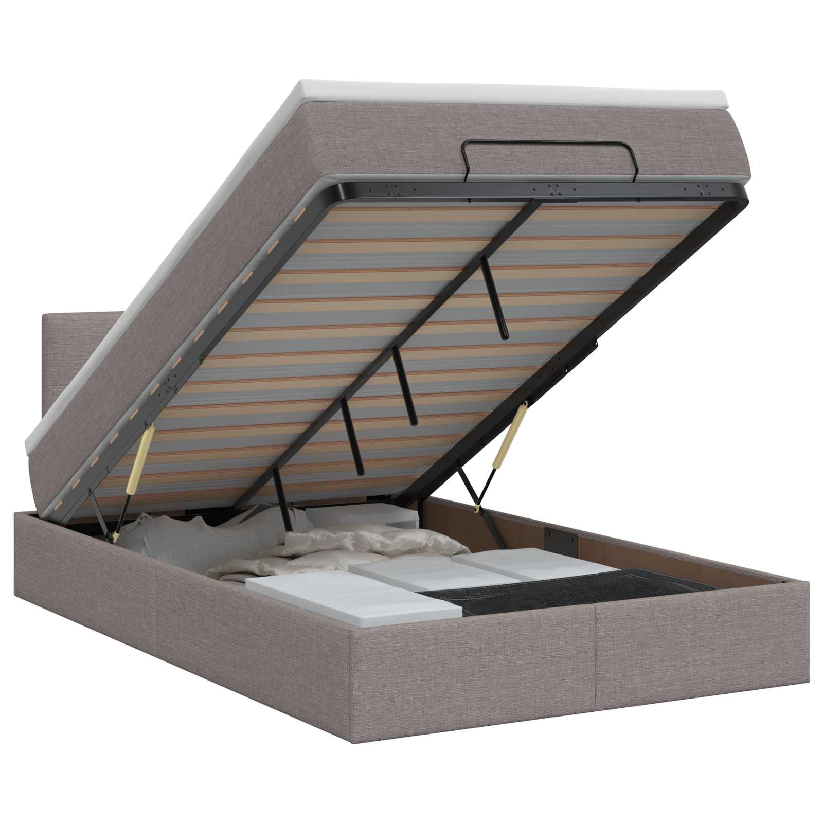 Letto ottomano con materasso Tortora 120 x 200 cm Tessuto | homemem39