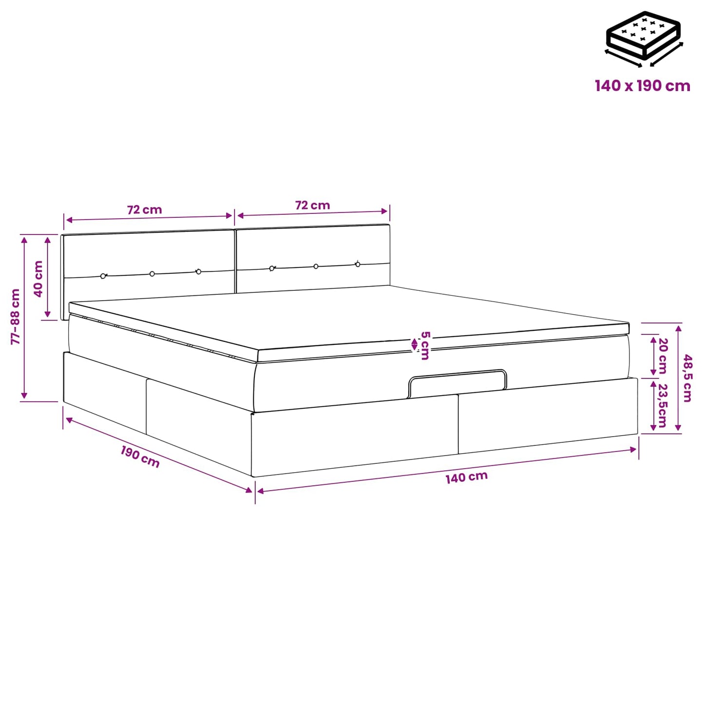 Letto ottomano con materasso Grigio Chiaro 140 x 190 cm Tessuto | homemem39