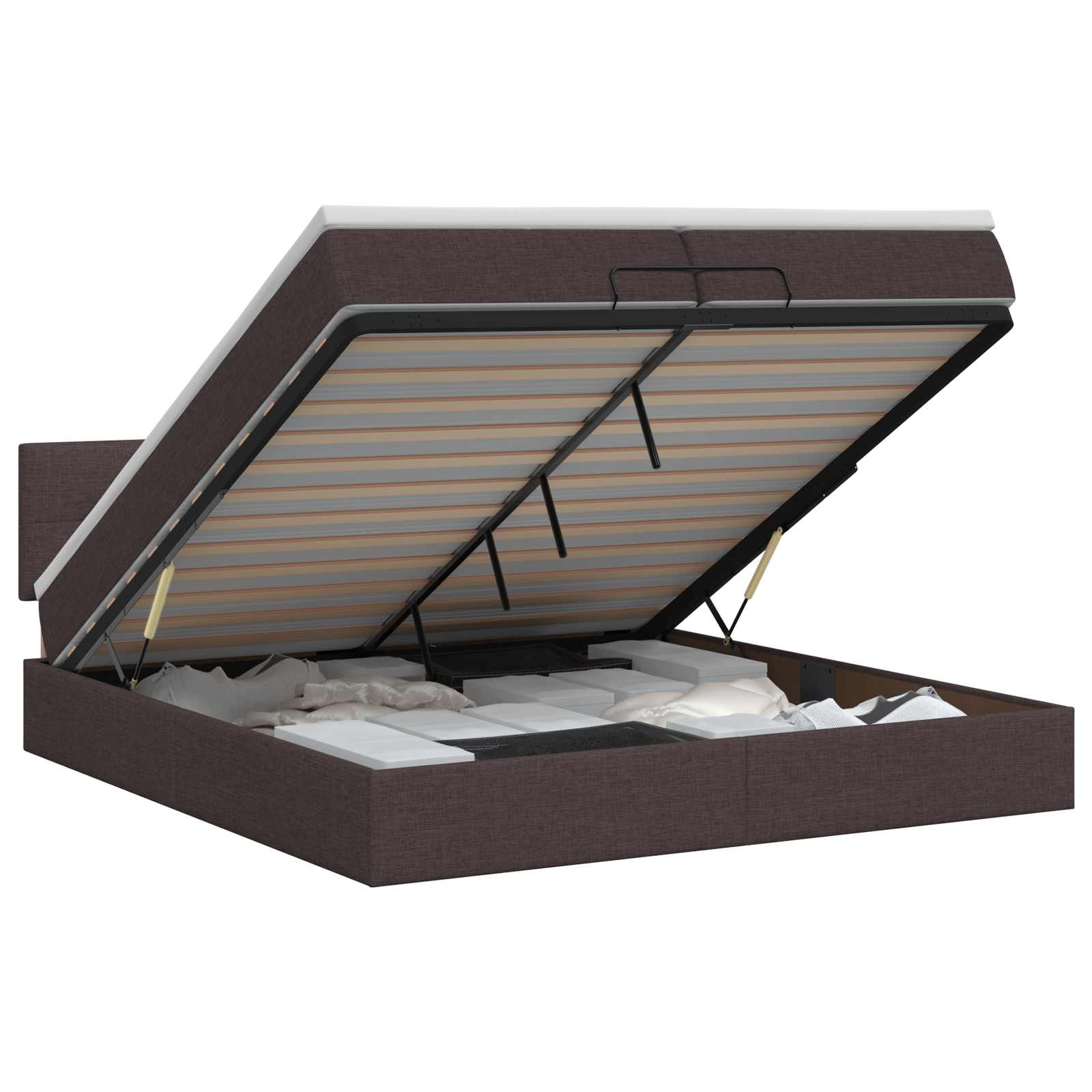 Letto ottomano con materasso Marrone Scuro 200 x 200 cm Tessuto | homemem39