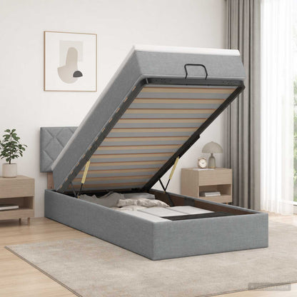 Letto ottomano con materasso Grigio Chiaro 100 x 200 cm Tessuto | homemem39