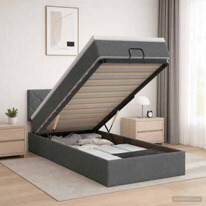 Letto Ottomano con Materasso e LED Grigio Scuro 90 x 200 cm