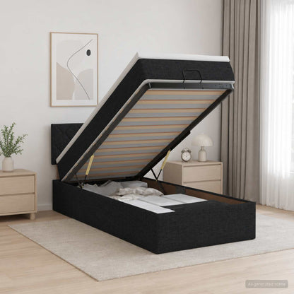 Letto Ottomano con Materasso e LED Nero 90 x 190 cm Tessuto