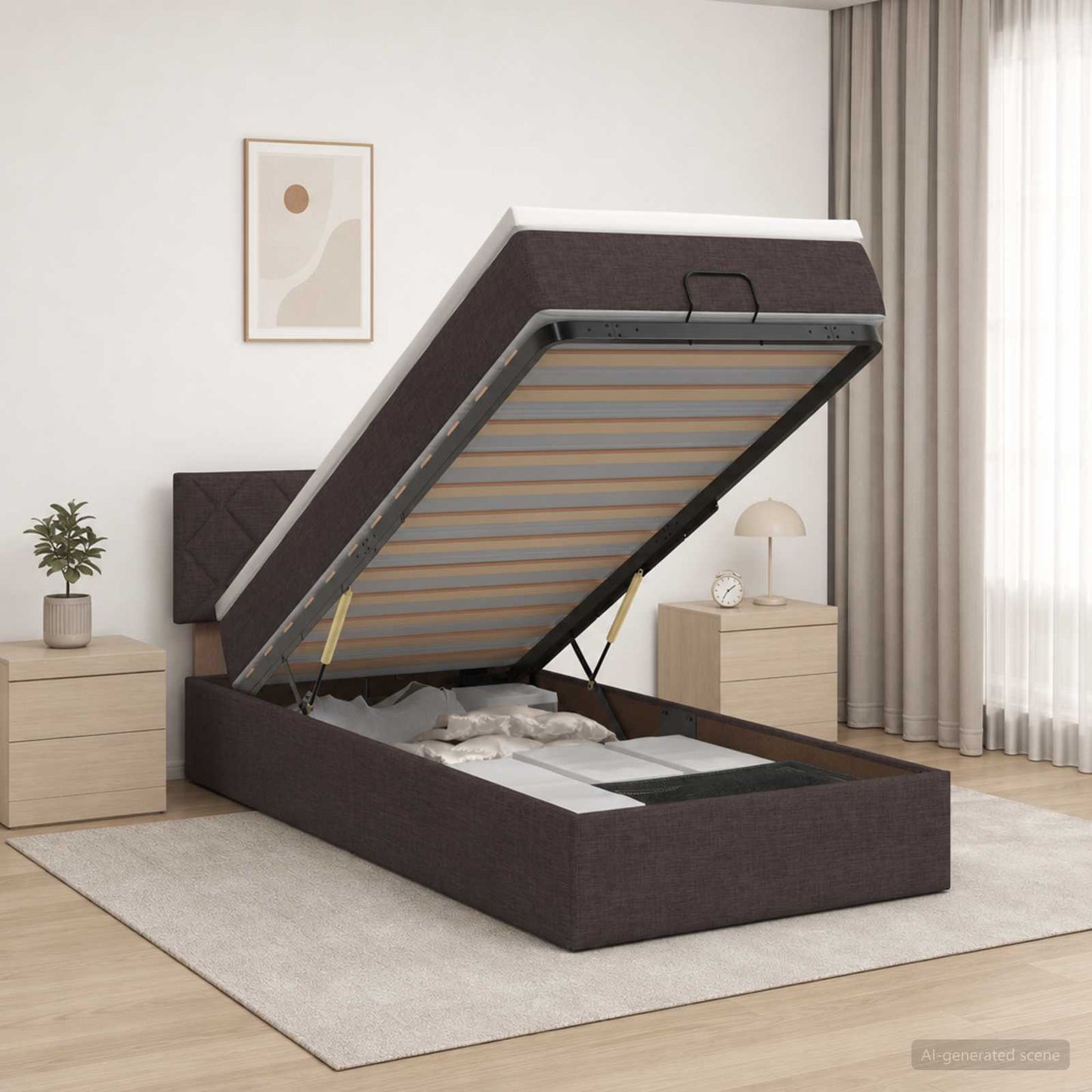 Letto Ottomano con Materasso e LED Marrone Scuro 80 x 200 cm | homemem39