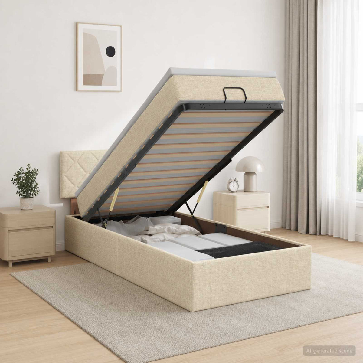 Letto ottomano con materasso Crema 100 x 200 cm Tessuto | homemem39