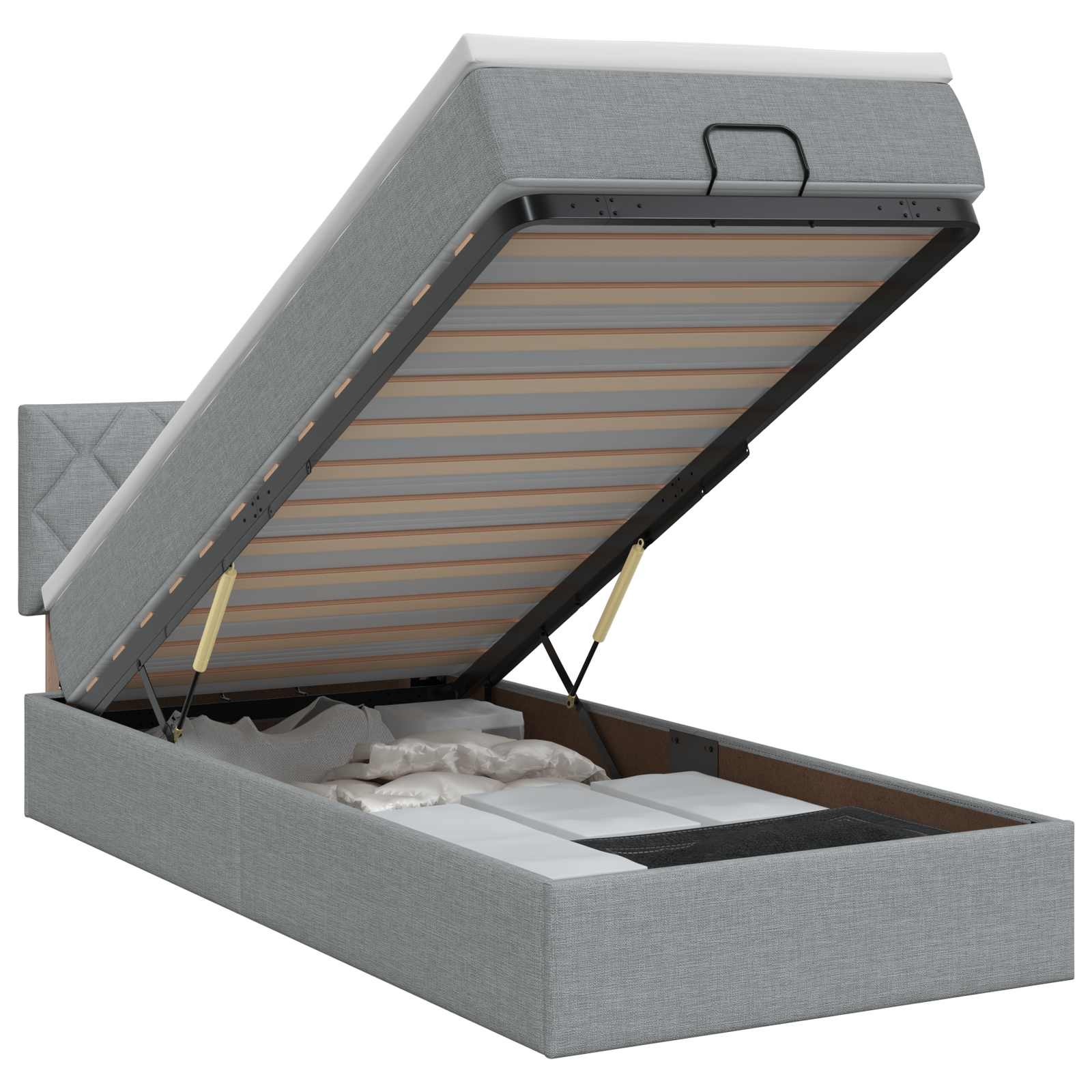 Letto ottomano con materasso Grigio Chiaro 100 x 200 cm Tessuto | homemem39