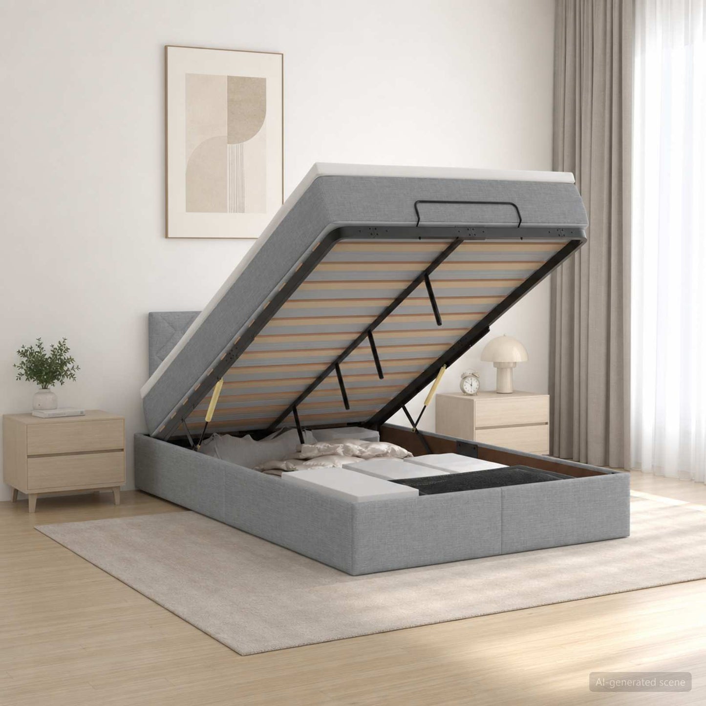Letto ottomano con materasso Grigio Chiaro 120 x 190 cm Tessuto | homemem39