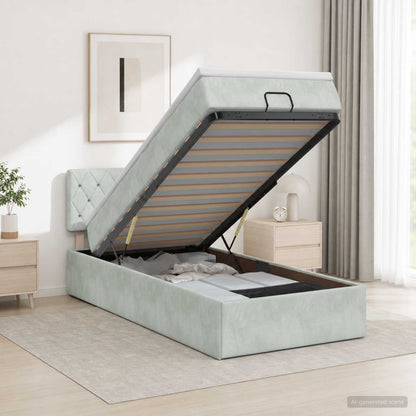 Letto Ottomano con Materasso e LED Grigio Chiaro 90 x 200 cm