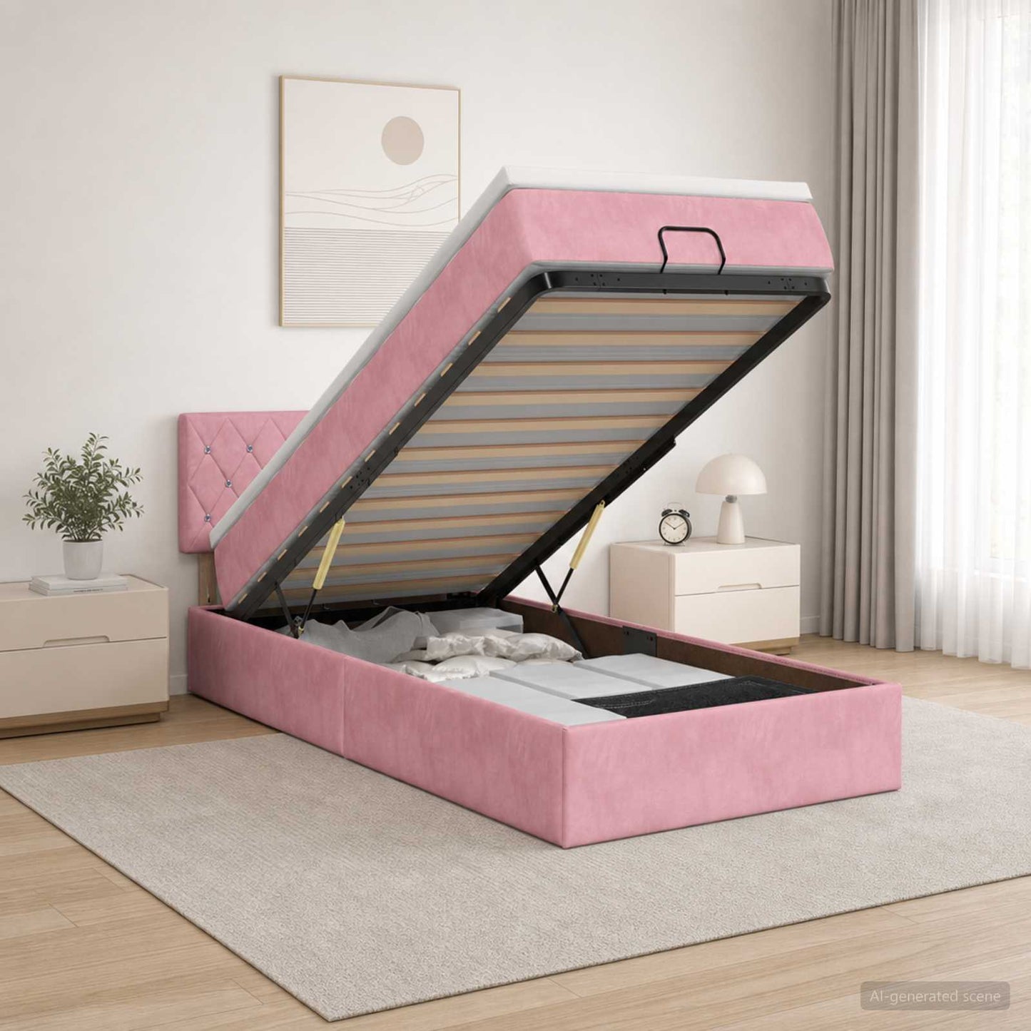 Letto ottomano con materasso Rosa 80 x 200 cm Velluto | homemem39