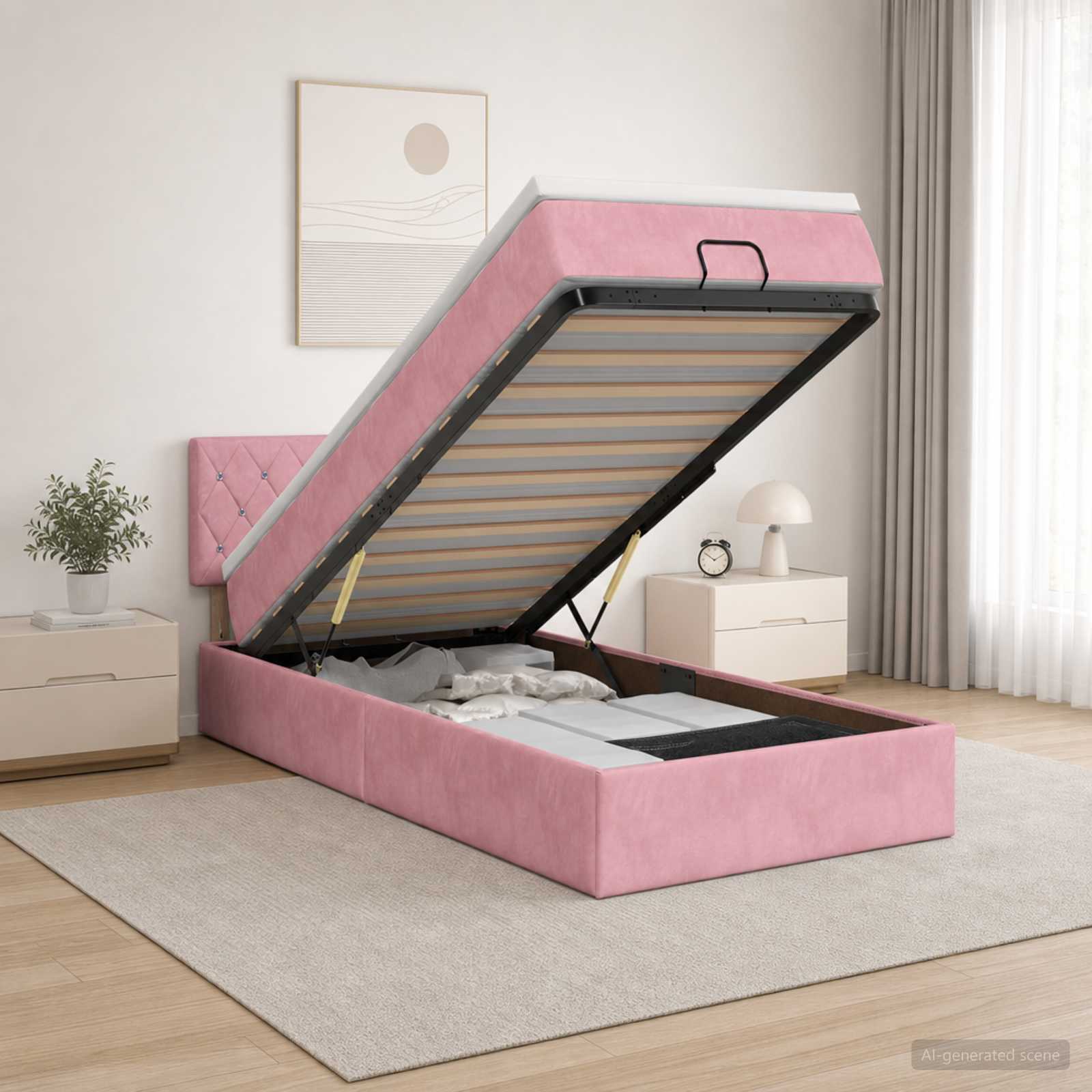 Letto ottomano con materasso Rosa 80 x 200 cm Velluto | homemem39
