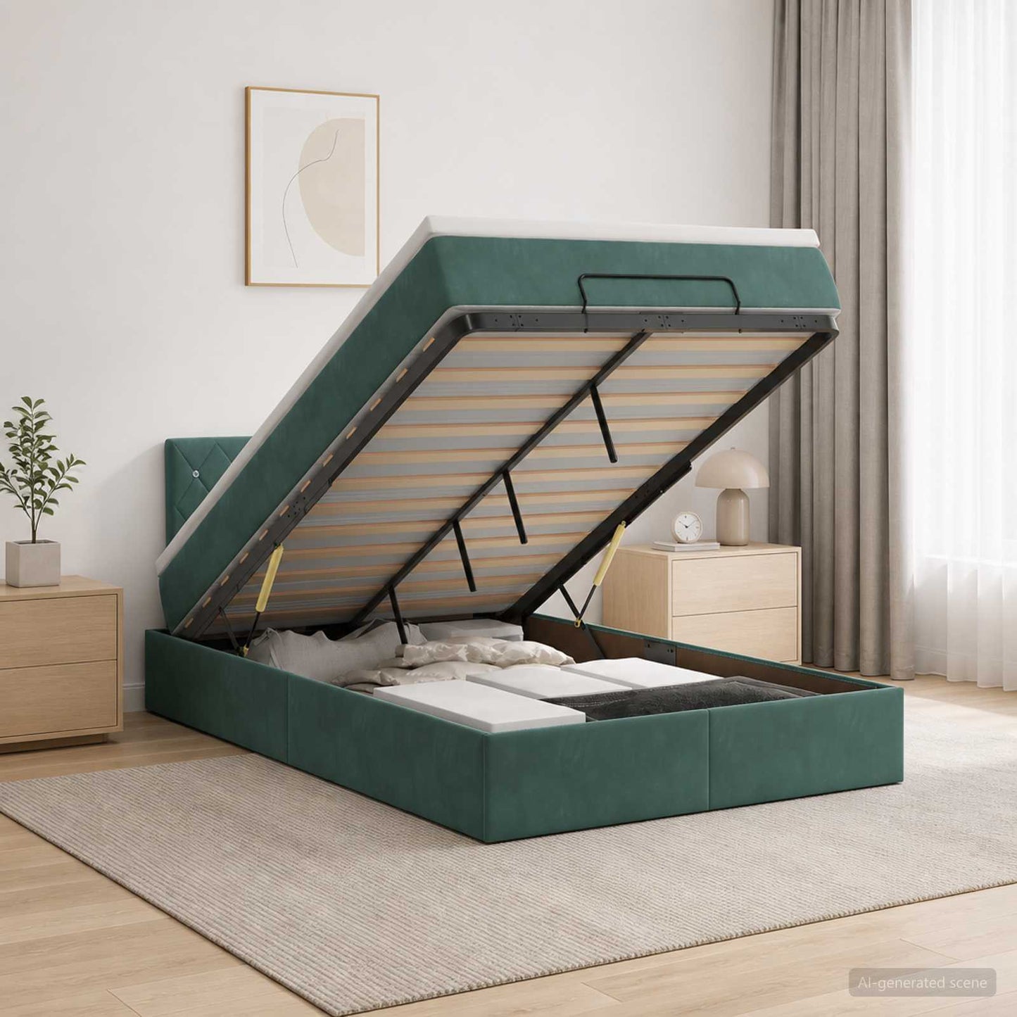Letto Ottomano con Materasso e LED Verde Scuro 120 x 200 cm
