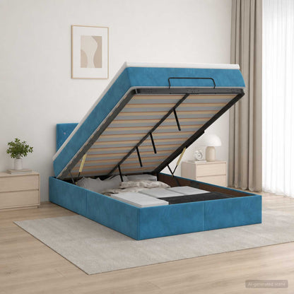 Letto Ottomano con Materasso e LED Blu scuro 120 x 200 cm