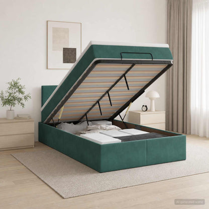 Letto Ottomano con Materasso e LED Verde Scuro 120 x 200 cm | homemem39
