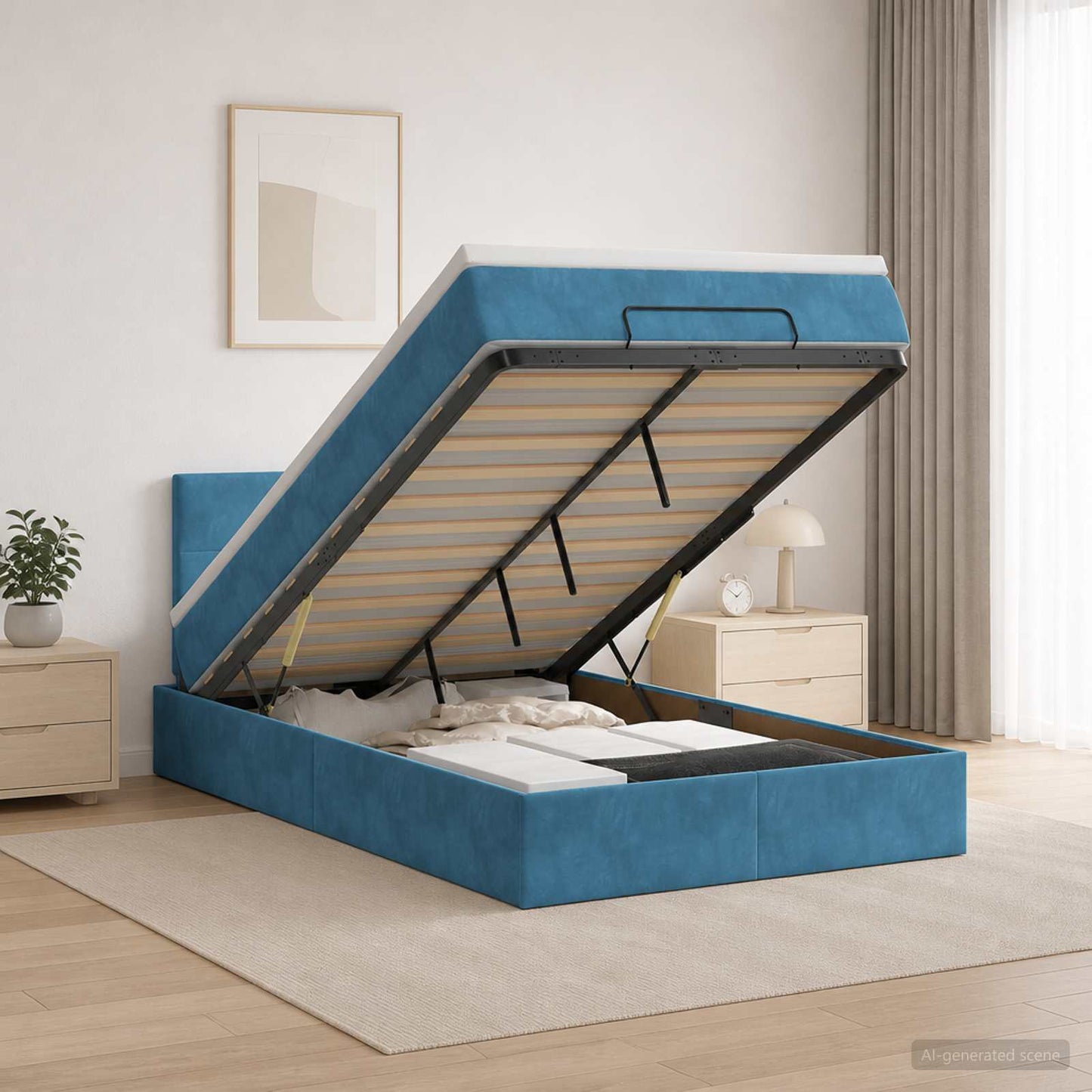 Letto Ottomano con Materasso e LED Blu scuro 120 x 200 cm | homemem39