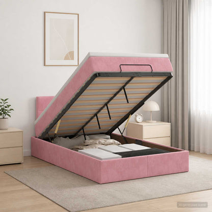 Letto Ottomano con Materasso e LED Rosa 120 x 200 cm Velluto | homemem39