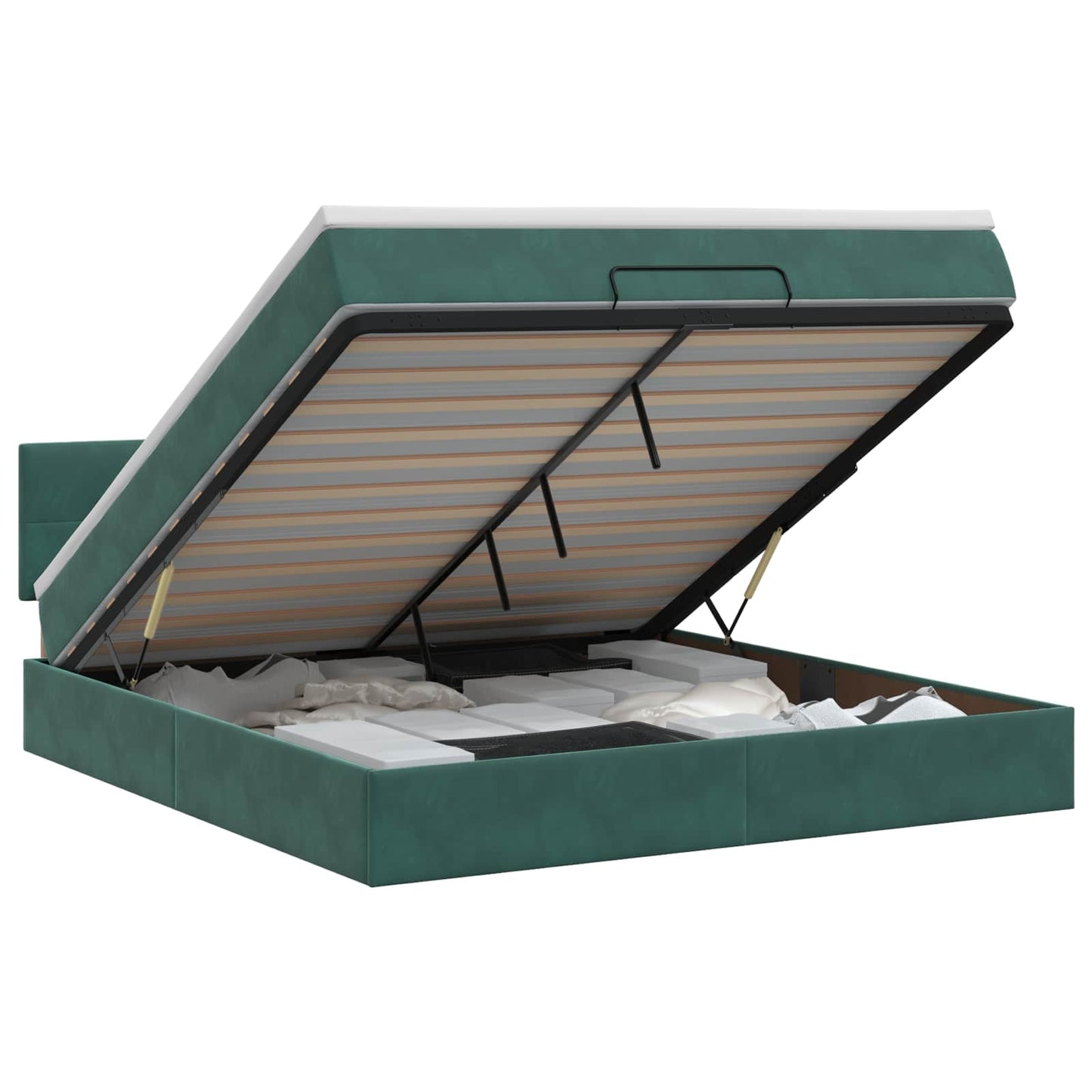 Letto ottomano con materasso Verde Scuro 160 x 200 cm Velluto | homemem39