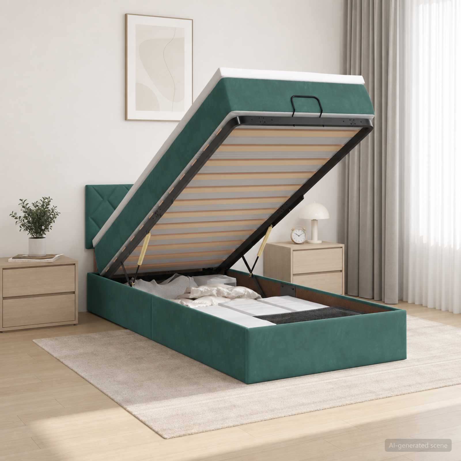 Letto Ottomano con Materasso e LED Verde Scuro 80 x 200 cm | homemem39