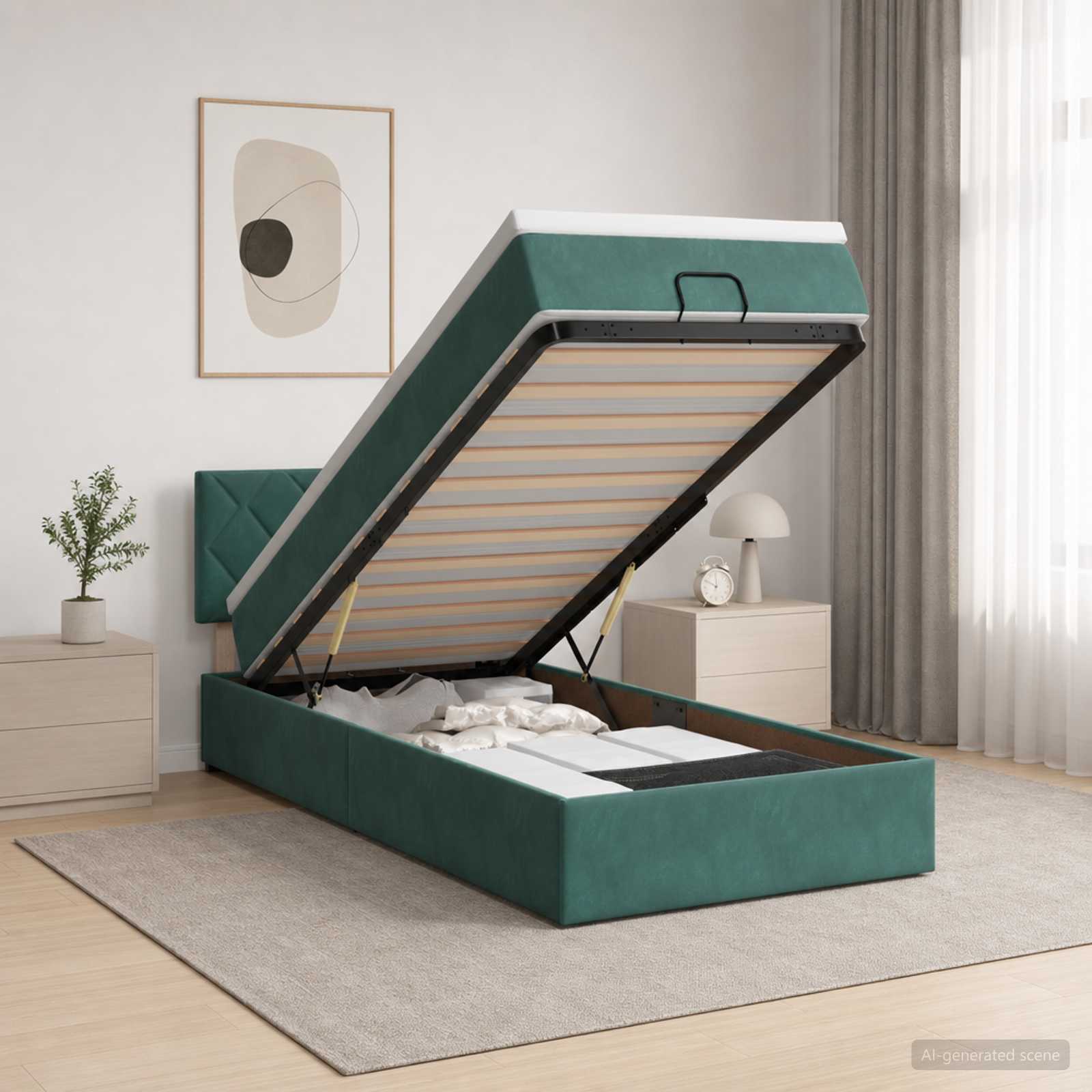 Letto Ottomano con Materasso e LED Verde Scuro 80 x 200 cm | homemem39